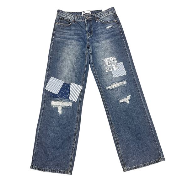 YMI Low Rise Patchwork Distressed Jeans Loose Fit NWT Medium Wash - Picture 2 of 10